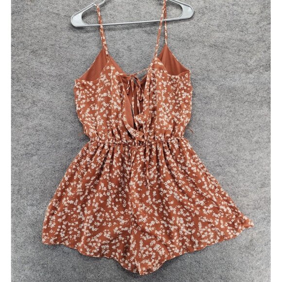 Daytrip Buckle Ditsy Floral Romper Medium Rust Sleeveless Surplice Festival Boho - Picture 3 of 10
